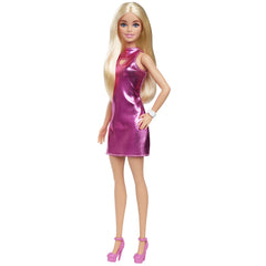Barbie papusa barbie fashionistas blonda cu rochita roz metalica, Mattel - Publisol.ro