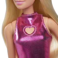 Barbie papusa barbie fashionistas blonda cu rochita roz metalica, Mattel - Publisol.ro