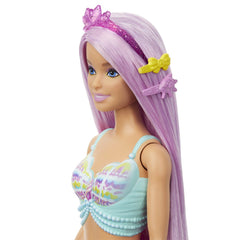 Barbie papusa sirena cu par mov si coada roz, Mattel - Publisol.ro