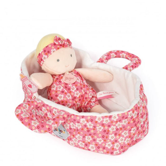 Bebelus din plus in cosulet matlasat - Marilou, 20 cm, roz - Jolijou - Publisol.ro
