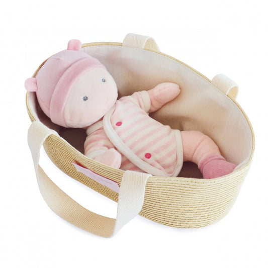 Bebelus din plus in cosulet natur - 28 cm, roz - Jolijou - Publisol.ro