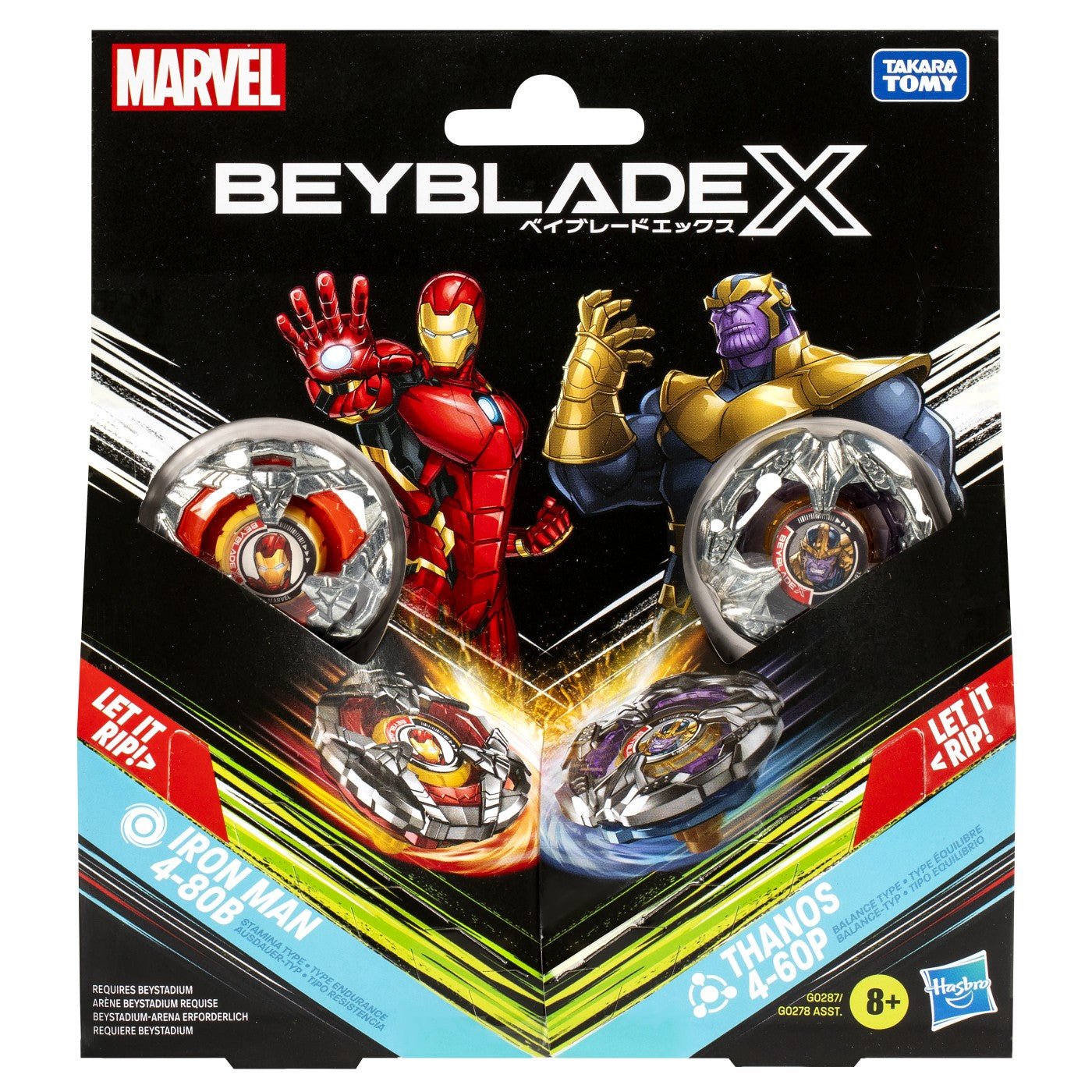 Beyblade x marvel set duo iron man 4-80b si thanos 4-60p, Hasbro - Publisol.ro