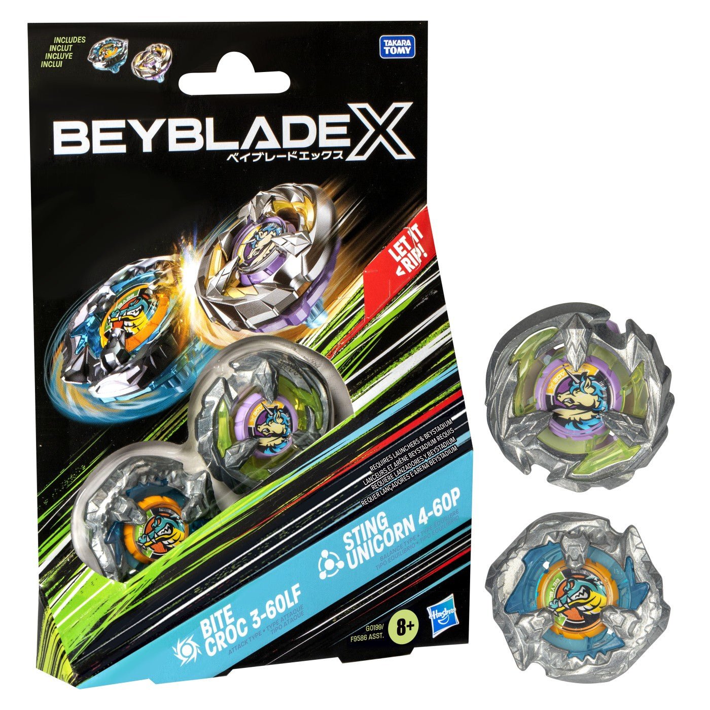 Beyblade x pachet duo bite croc 3-60lf si sting unicorn 4-60p, Hasbro - Publisol.ro
