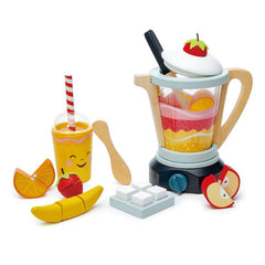 Blender pentru fructe, din lemn premium - Fruity Blender - 22 piese, pahar, fructe si cuburi de gheata - Tender Leaf Toys - Publisol.ro