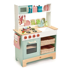 Bucatarie cu cuptor cu microunde, din lemn premium - Mini Chef Kitchen Range - echipamente si accesorii complete pentru gatit - Tender Leaf Toys - Publisol.ro