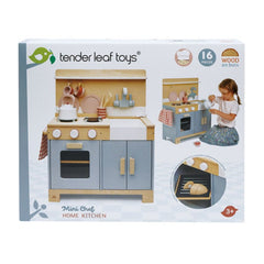 Bucatarie, din lemn premium - Mini Chef Home Kitchen - 16 piese, echipamente si accesorii complete pentru gatit - Tender Leaf Toys - Publisol.ro
