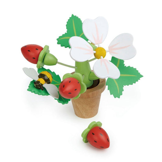 Capsuni in ghiveci, din lemn premium - Strawberry Flower Pot - 13 piese - Tender Leaf Toys - Publisol.ro