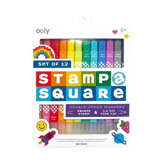 Carioci duble cu stampila patrata si varf subtire - set de 12 - Ooly