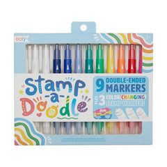 Carioci duble cu stampile Stamp - A - Doodle - set de 9 culori si 3 care schimba culoarea - Ooly - Publisol.ro