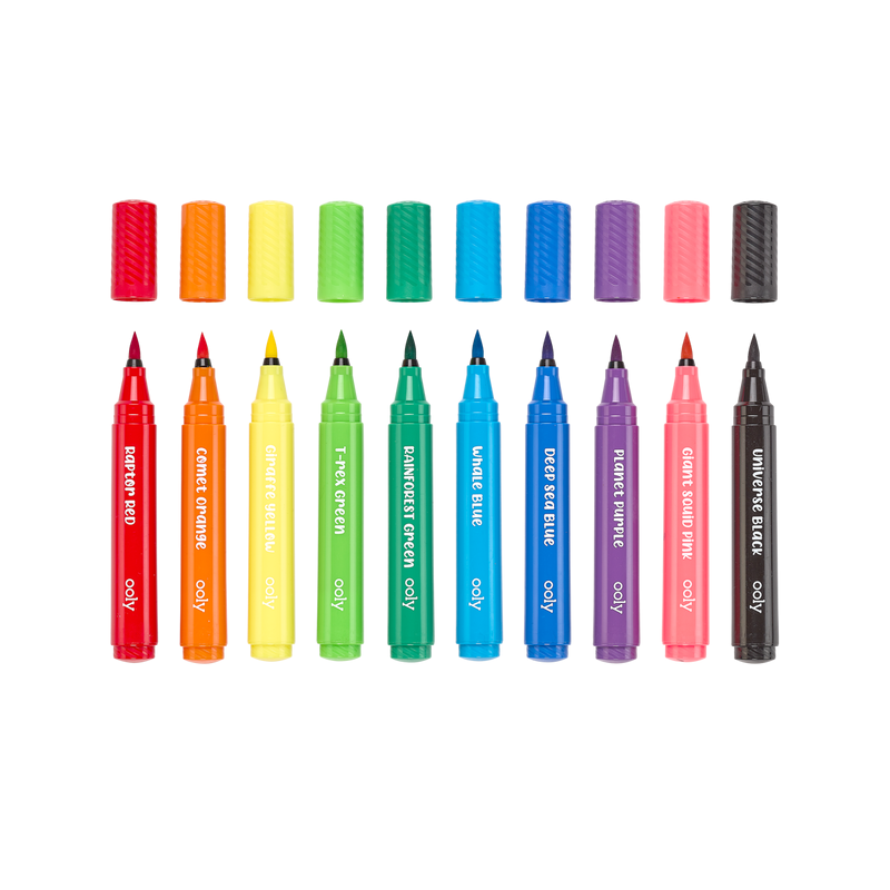 Carioci lavabile cu pensula, Big Bright Brush, set 10 culori - Ooly - Publisol.ro