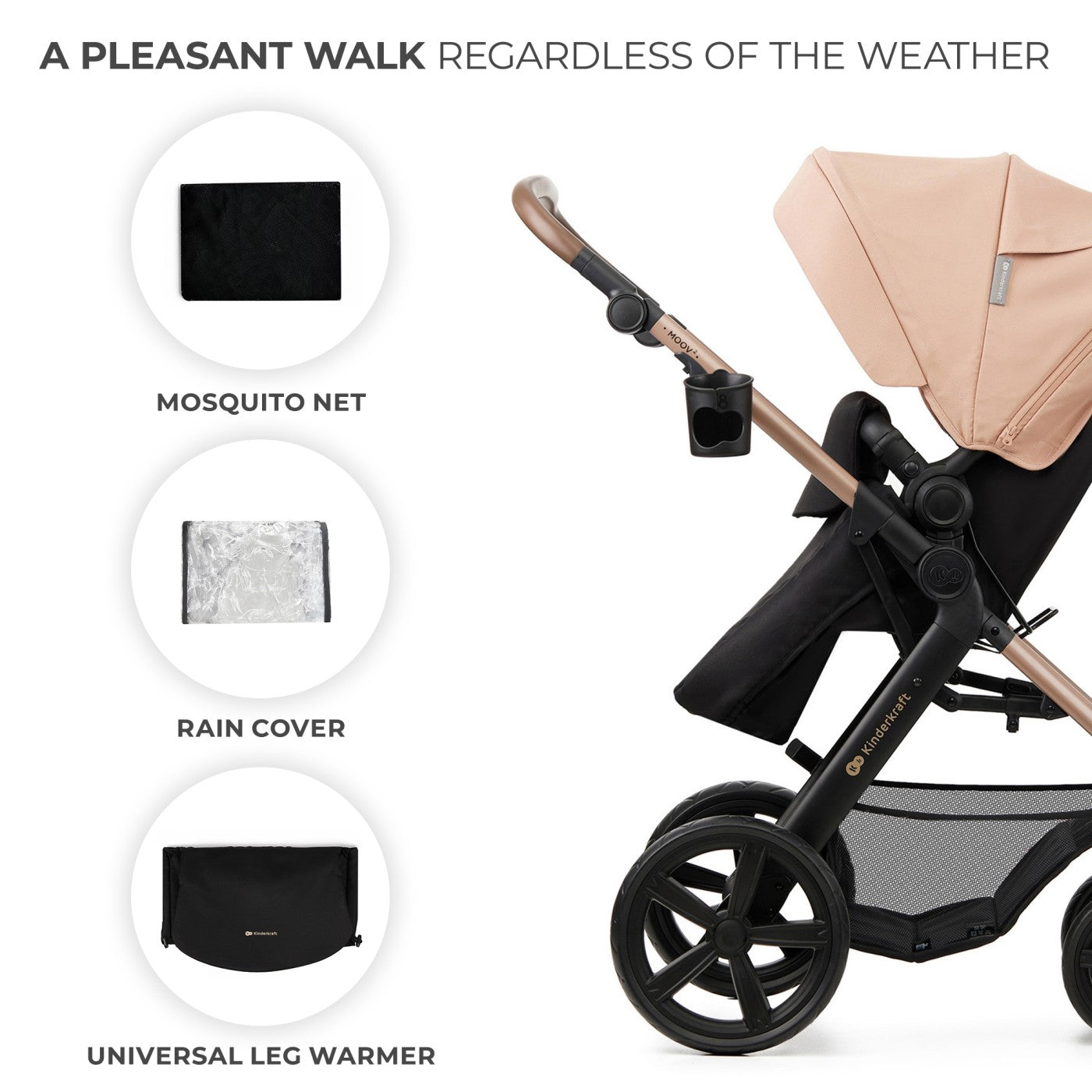 Carucior 3 in 1 Kinderkraft moov 2, sand beige - Publisol.ro