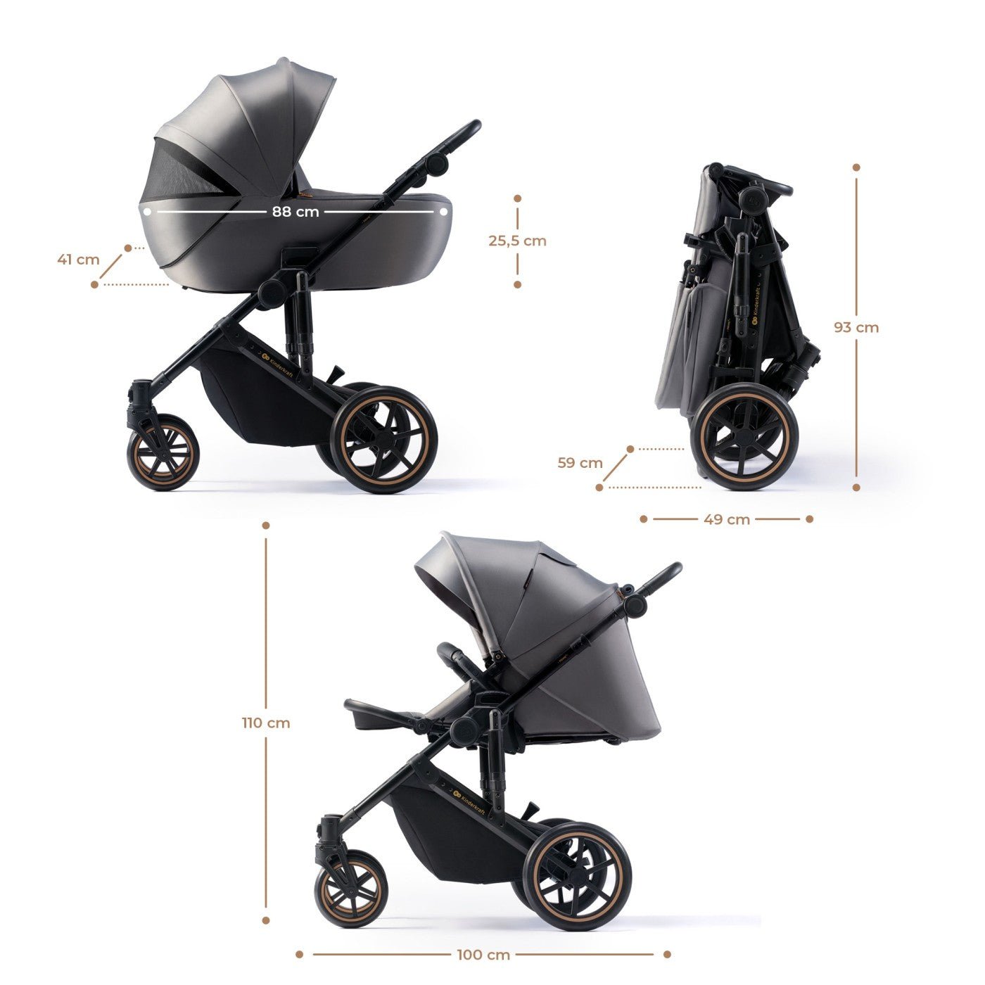 Carucior 3 in 1 Kinderkraft prime 2 3in1 mink pro grey - Publisol.ro