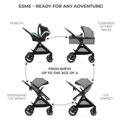 Carucior Kinderkraft esme, 3 in 1, moonlight grey - Publisol.ro