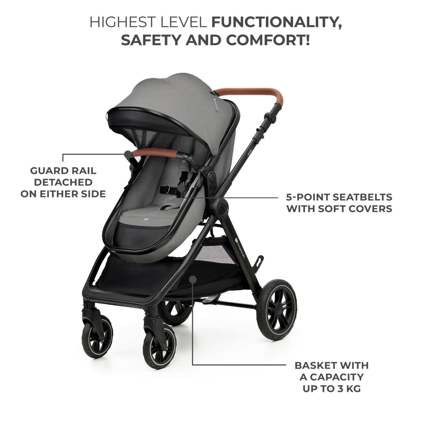 Carucior Kinderkraft esme, 3 in 1, moonlight grey - Publisol.ro