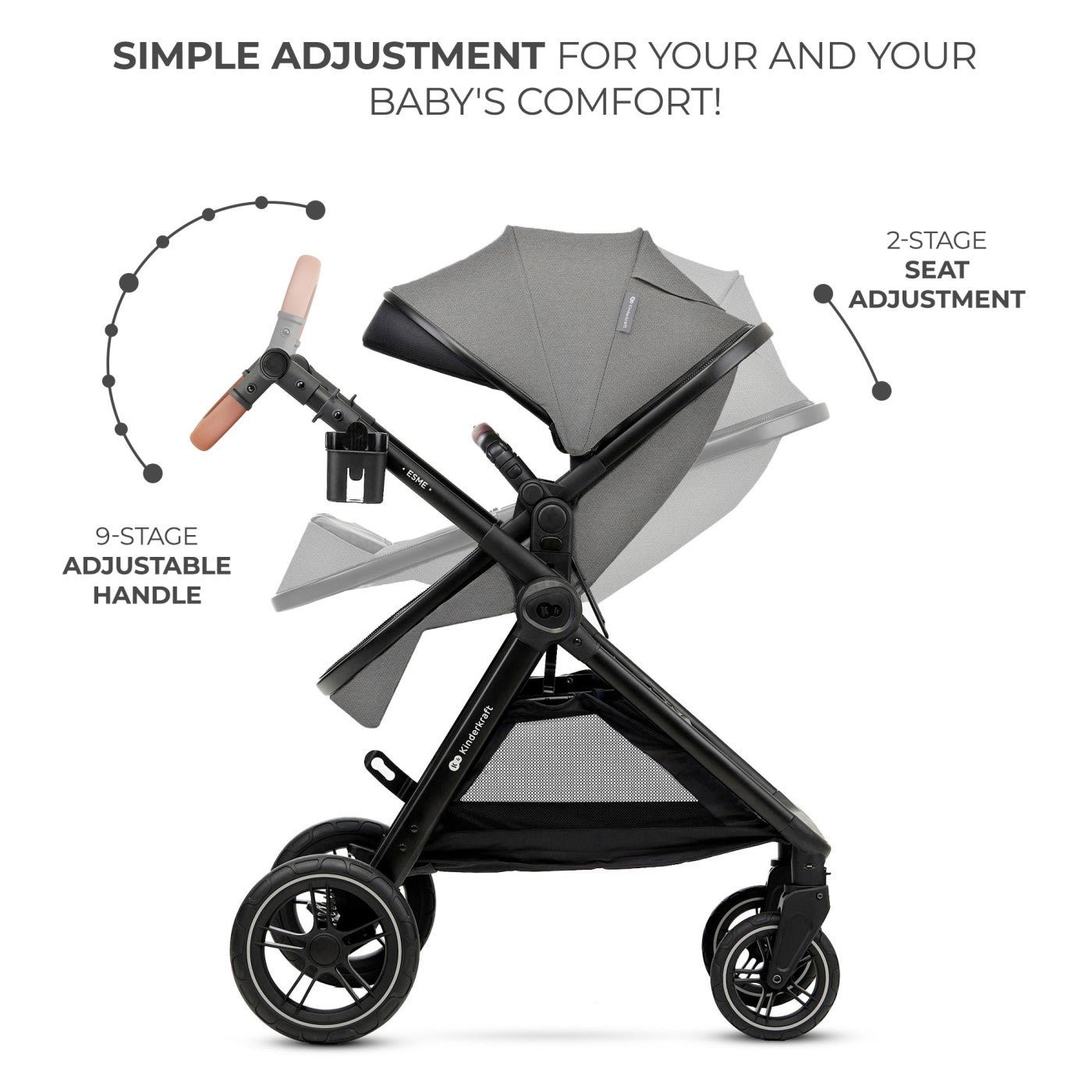 Carucior Kinderkraft esme, 3 in 1, moonlight grey - Publisol.ro