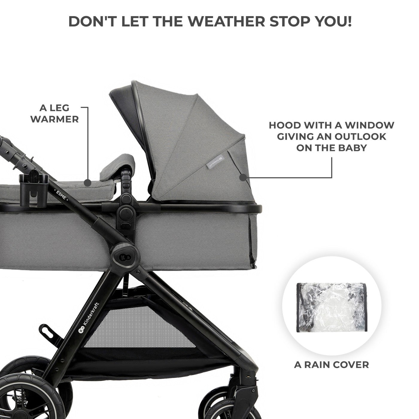 Carucior Kinderkraft esme, 3 in 1, moonlight grey - Publisol.ro