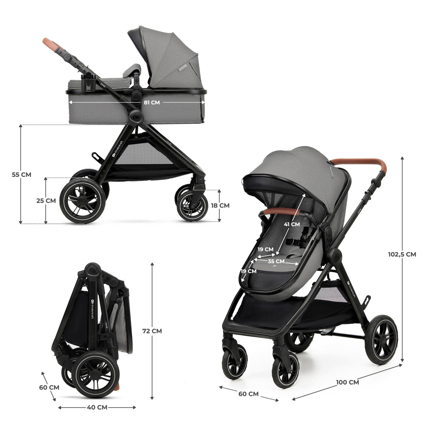 Carucior Kinderkraft esme, 3 in 1, moonlight grey - Publisol.ro