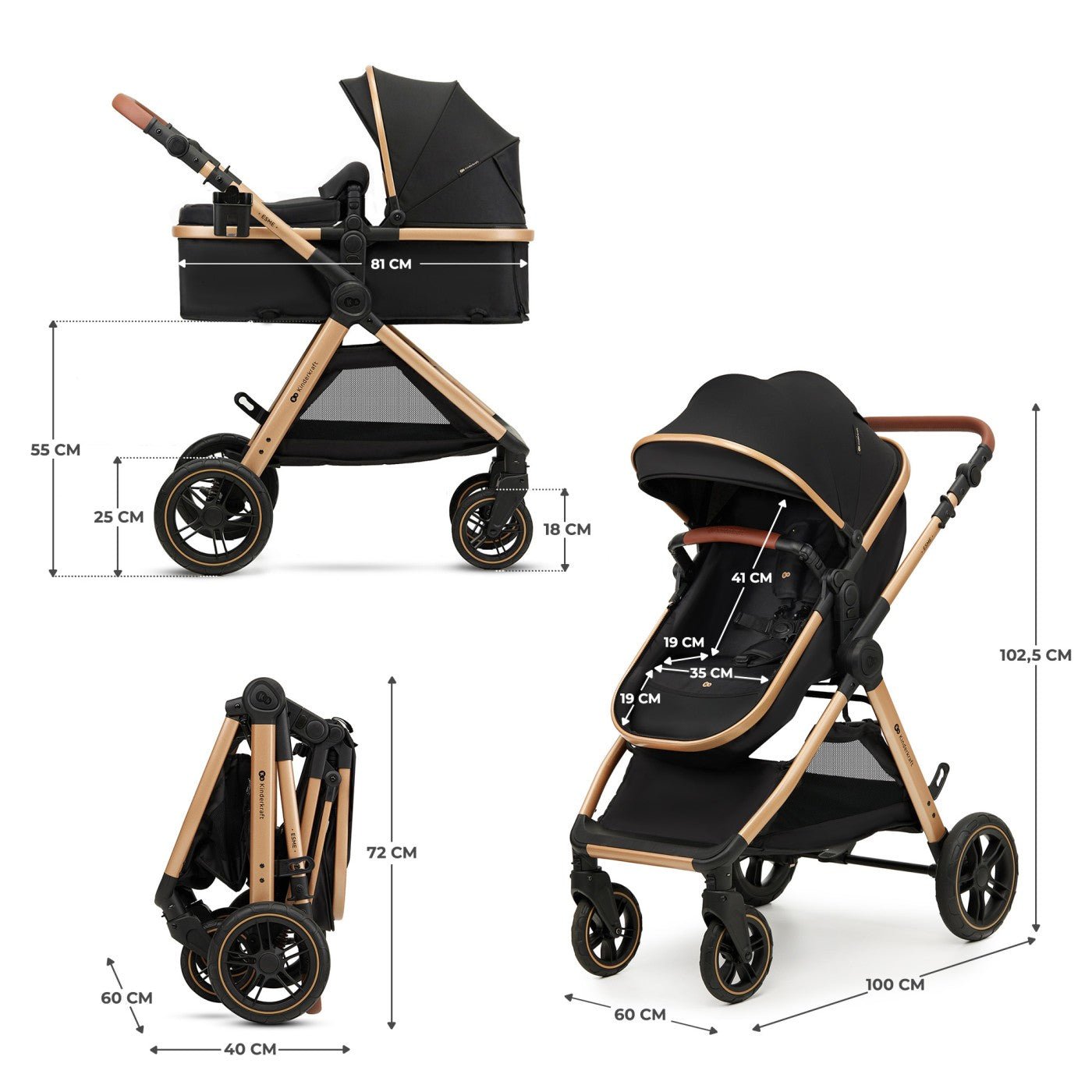 Carucior Kinderkraft esme, 3 in 1, pure black - Publisol.ro