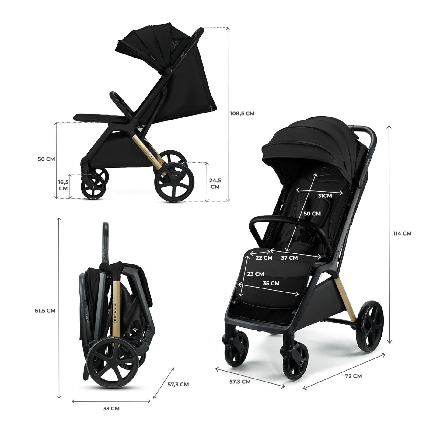 Carucior sport Kinderkraft loom, 0 - 22 kg, ink black - Publisol.ro