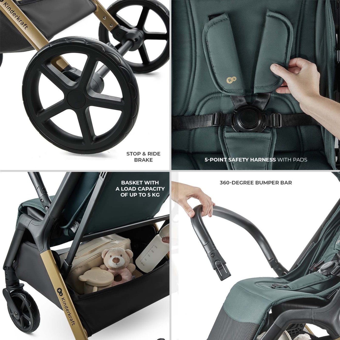Carucior sport Kinderkraft loom, 0 - 22 kg, jade green - Publisol.ro