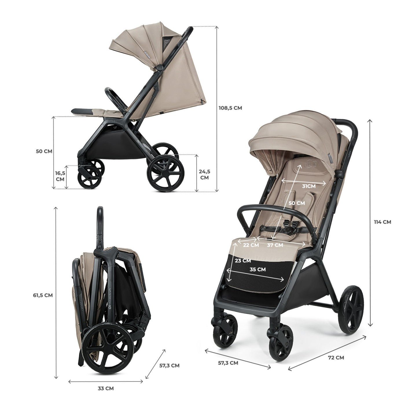 Carucior sport Kinderkraft loom, 0 - 22 kg, linen beige - Publisol.ro