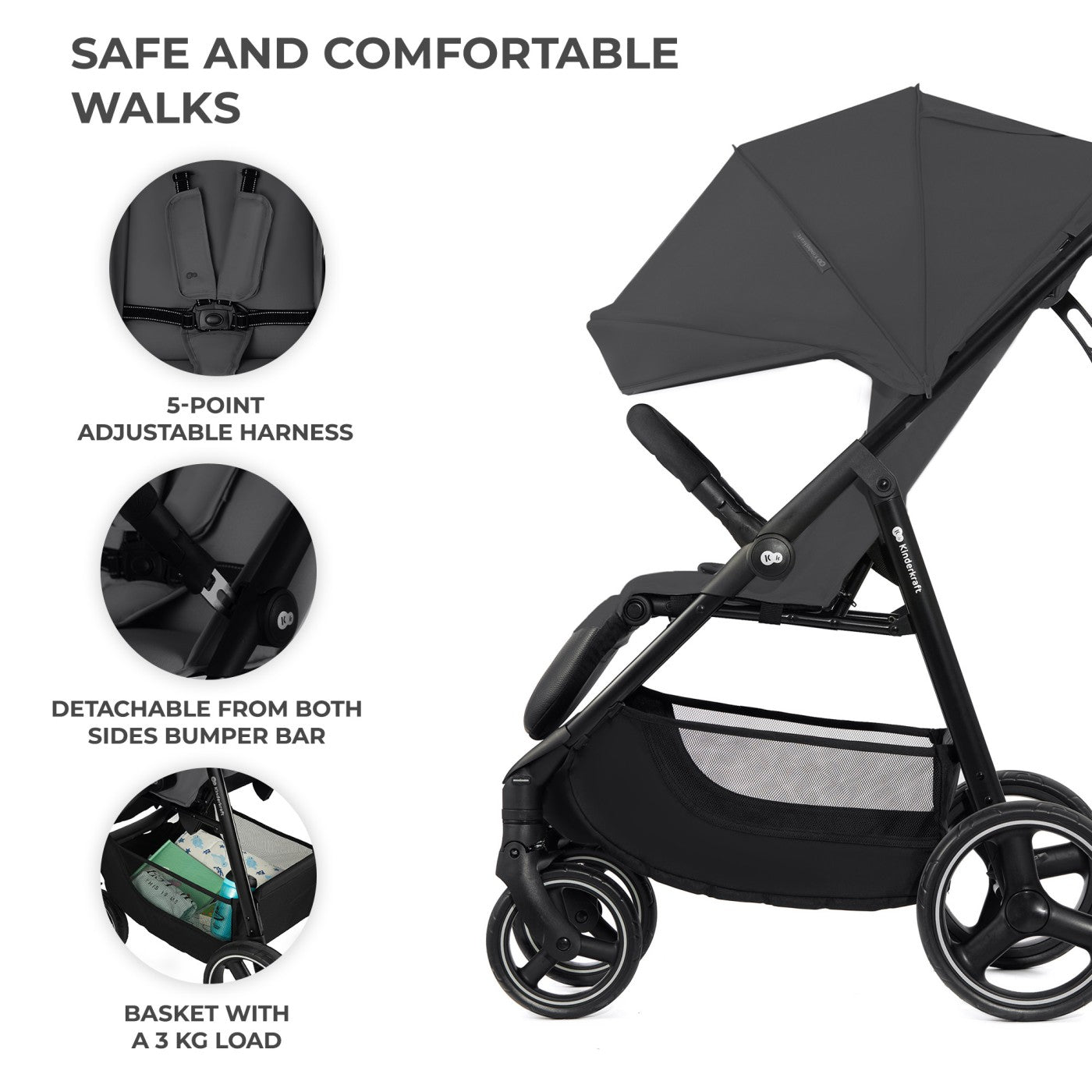 Carucior sport Kinderkraft trig3 granite grey - Publisol.ro