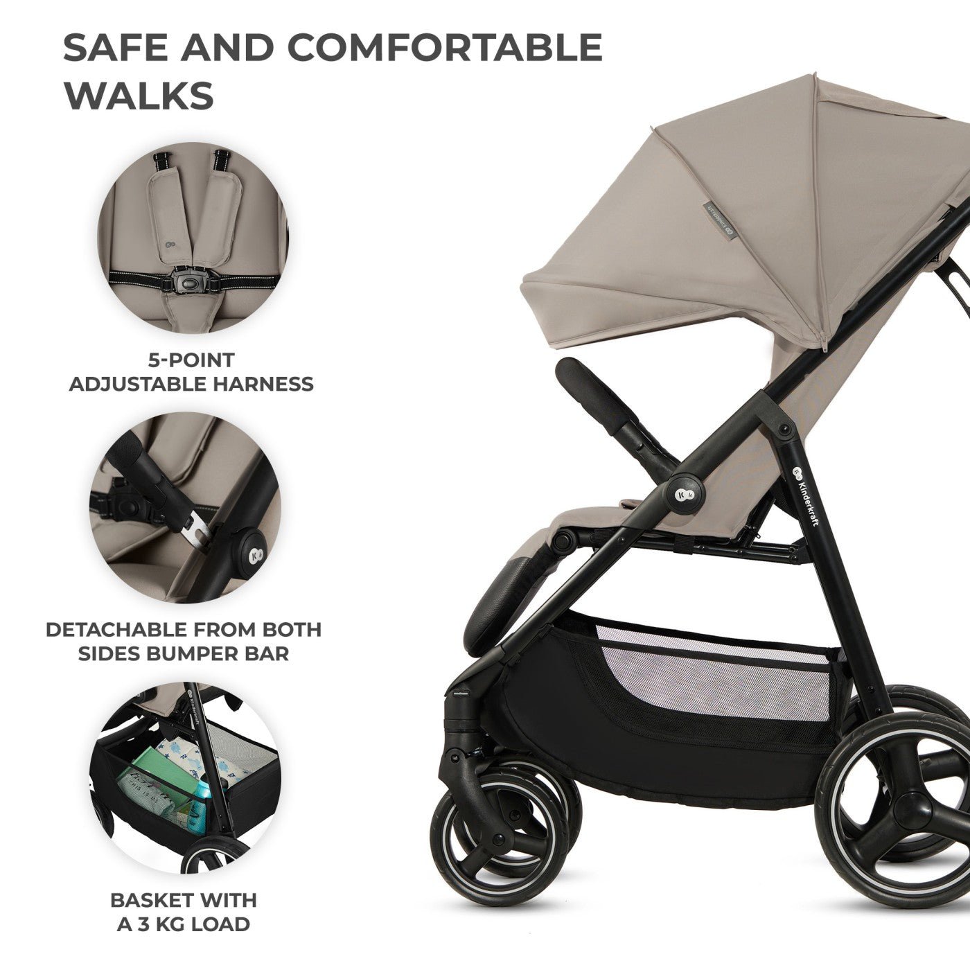 Carucior sport Kinderkraft trig3 stone beige - Publisol.ro
