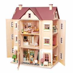 Casa de papusi, din lemn premium Fantail Hall - cu 3 etaje, terasa, plante si banca (fara alte componente sau accesorii) - Tender Leaf Toys - Publisol.ro