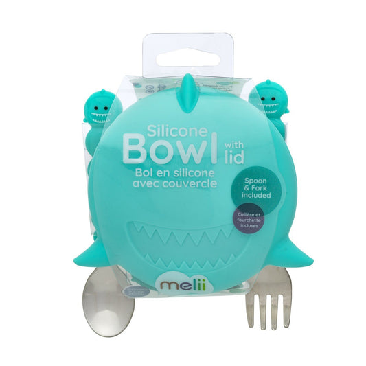 Castronel silicon cu capac si tacamuri, model rechin, Melii - Publisol.ro