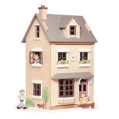 Casuta urbana de papusi, din lemn premium Foxtail Villa - include 12 componente de mobila, din lemn premium - Tender Leaf Toys - Publisol.ro