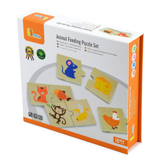 Ce mananca Animalele, puzzle de asociere din lemn, Viga Toys - Publisol.ro