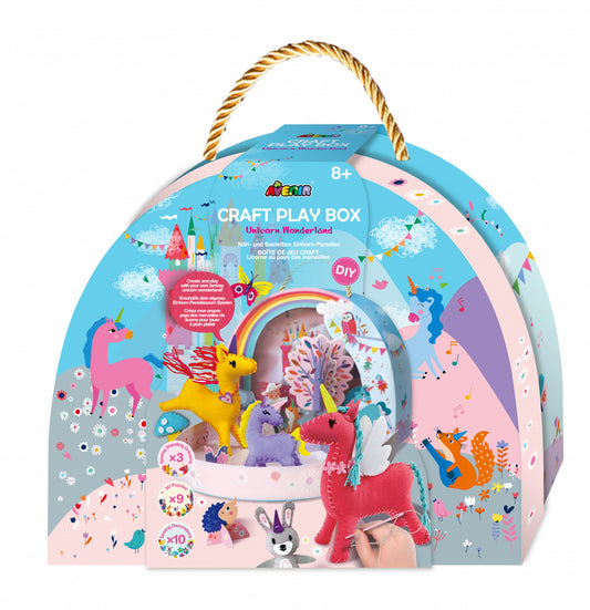 Set creativ DIY portabil - Lumea Fantastica a Unicornilor cu activitati de cusut, construit si joc de rol - Avenir