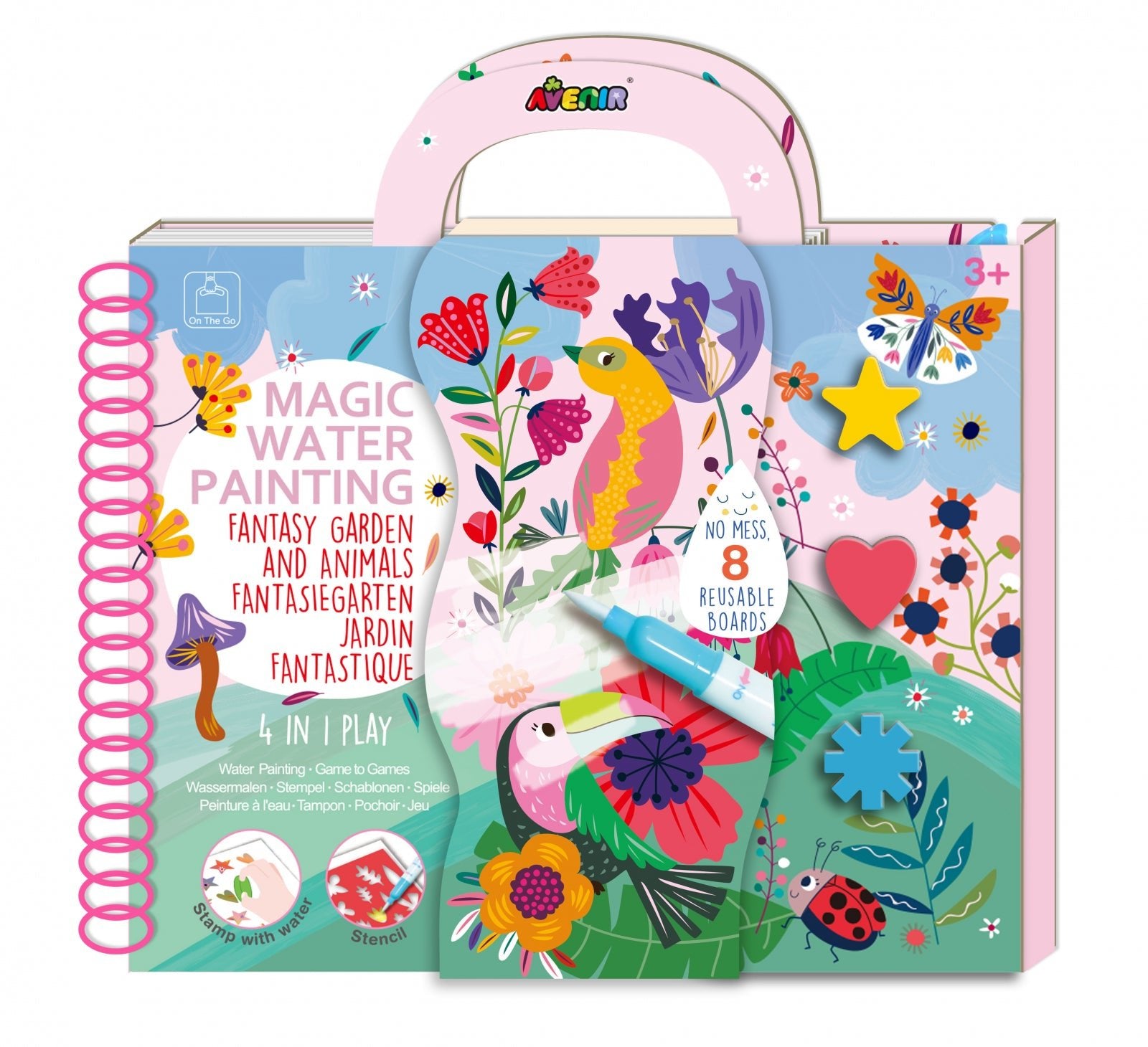 Cea mai mare Carte de pictat cu apa, sabloane, stampile si jocuri, portabila - Gradina fantastica si animale - Avenir - Publisol.ro