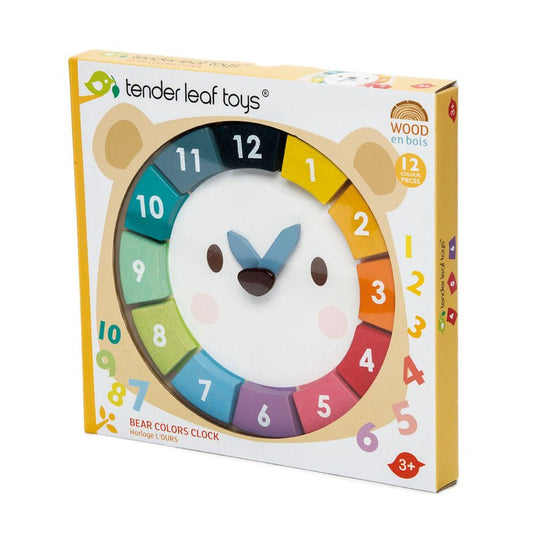 Ceasul Ursul colorat, din lemn premium - Bear Colour Clock - 12 piese colorate - Tender Leaf Toys - Publisol.ro