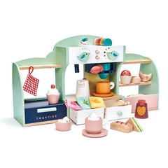 Cofetaria Cuibul pasarilor, din lemn premium - Mini Chef Bird's Nest Café - 43 piese, accesorii si autocolante bine elaborate - Tender Leaf Toys - Publisol.ro