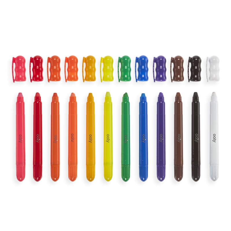Creioane cu gel pentru geam si sticla, Rainy Dayz, set 12 culori lavabile - Ooly - Publisol.ro