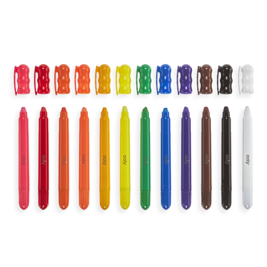 Creioane cu gel pentru geam si sticla, Rainy Dayz, set 12 culori lavabile - Ooly - Publisol.ro