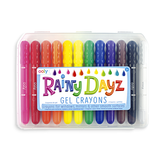 Creioane cu gel pentru geam si sticla, Rainy Dayz, set 12 culori lavabile - Ooly - Publisol.ro