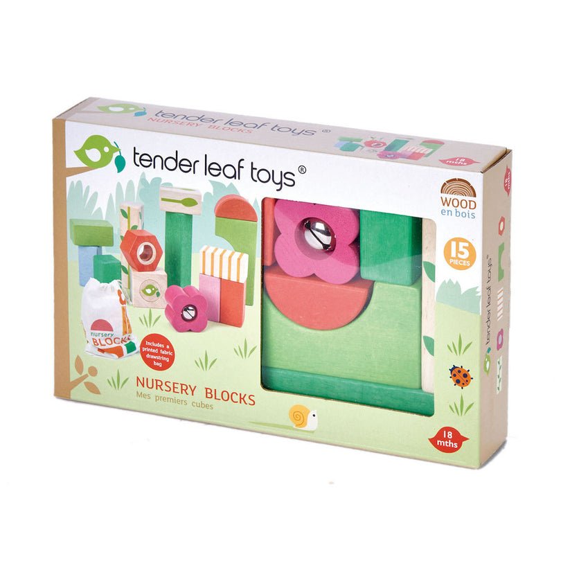 Cuburi cu ilustratii de pepiniera, din lemn premium - Nursery Blocks - 15 piese - Tender Leaf Toys - Publisol.ro