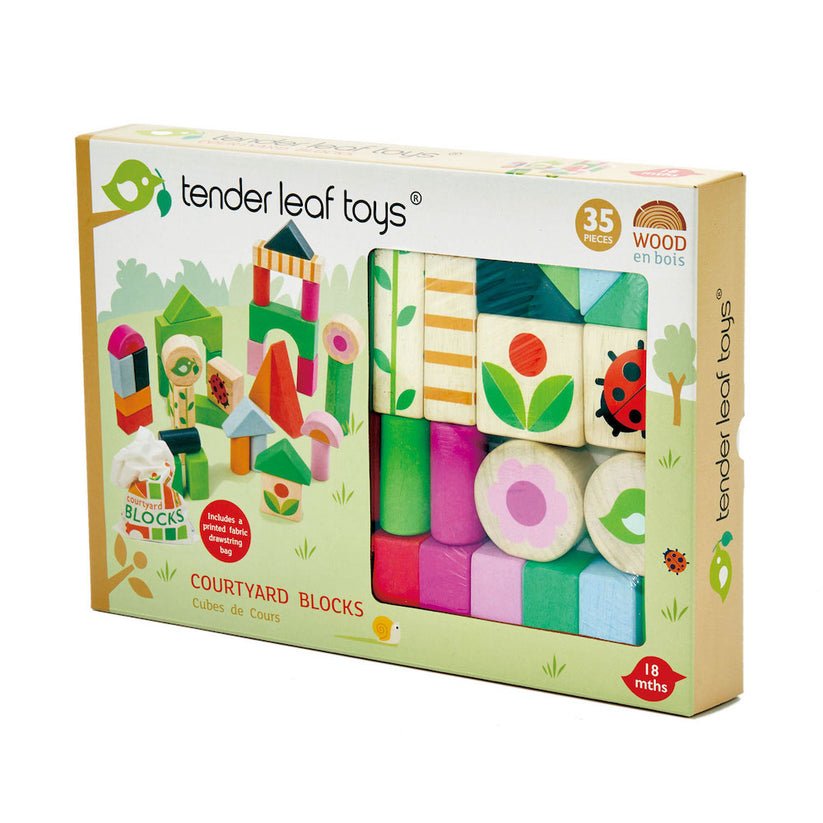Cuburi cu ilustratii din gospodarie, din lemn premium - Courtyard Blocks - 35 piese - Tender Leaf Toys - Publisol.ro