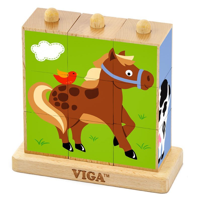 Cuburi montessori Animale de ferma, Viga Toys - Publisol.ro