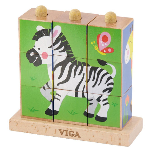 Cuburi montessori, Animale salbatice, Viga Toys - Publisol.ro