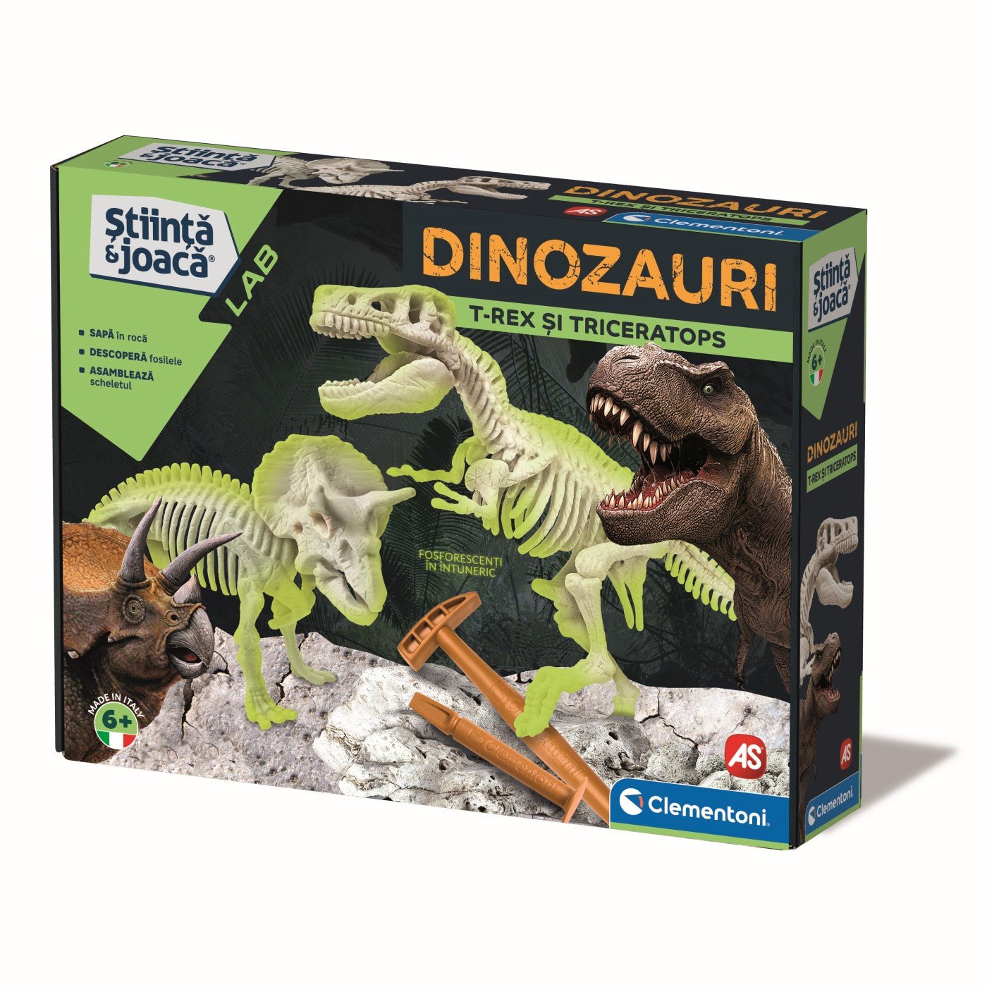 Descopera dinozaurul t-rex & triceraptor fluo stiinta si joaca, AS - Publisol.ro