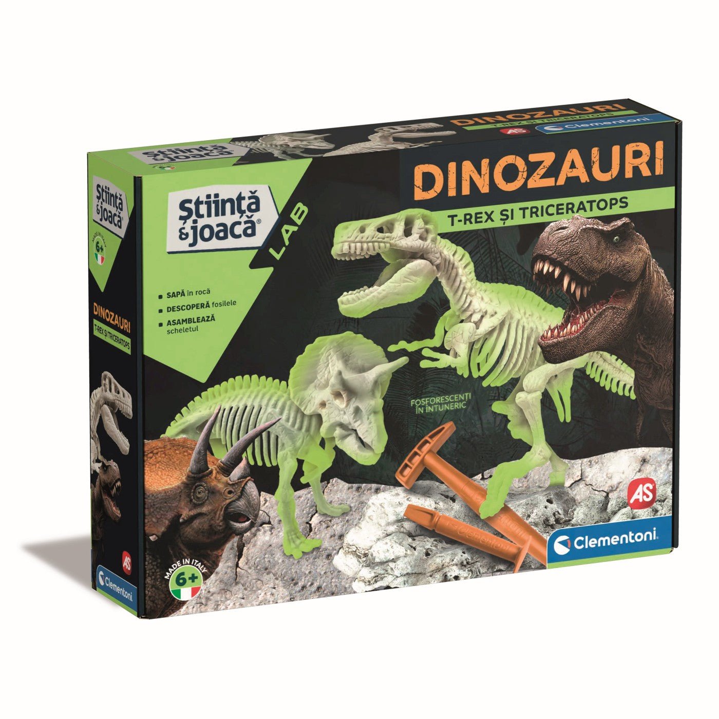 Descopera dinozaurul t-rex & triceraptor fluo stiinta si joaca, AS - Publisol.ro