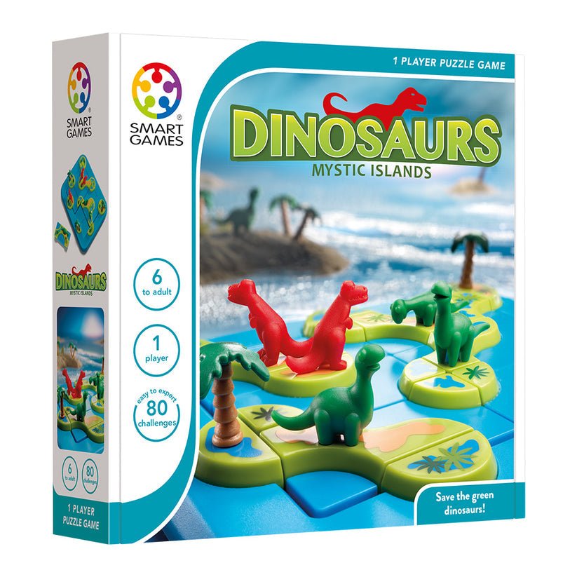 Dinosaurs Mystic Islands, joc de logica cu 80 de provocari, 6+ ani, editie internationala, Smart Games - Publisol.ro