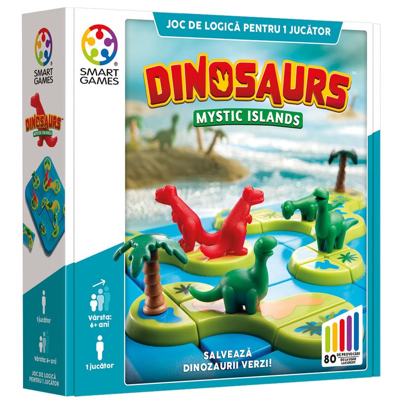 Dinosaurs Mystic Islands, joc de logica cu 80 de provocari, 6+ ani, editie lb. Romana, Smart Games - Publisol.ro