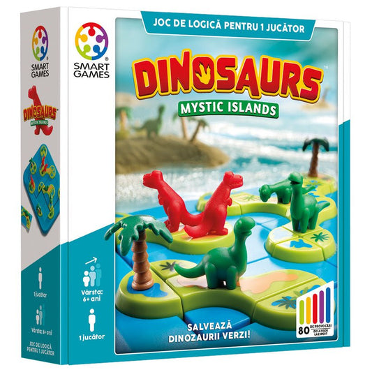 Dinosaurs Mystic Islands, joc de logica cu 80 de provocari, 6+ ani, editie lb. Romana, Smart Games - Publisol.ro
