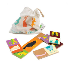 Domino cu animale, din lemn premium - Heads And Tails Dominoes - 16 piese - Tender Leaf Toys - Publisol.ro