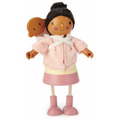 Figurina Doamna Forrester cu bebelus in marsupiu, din lemn premium - cu membre ajustabile - Tender Leaf Toys - Publisol.ro