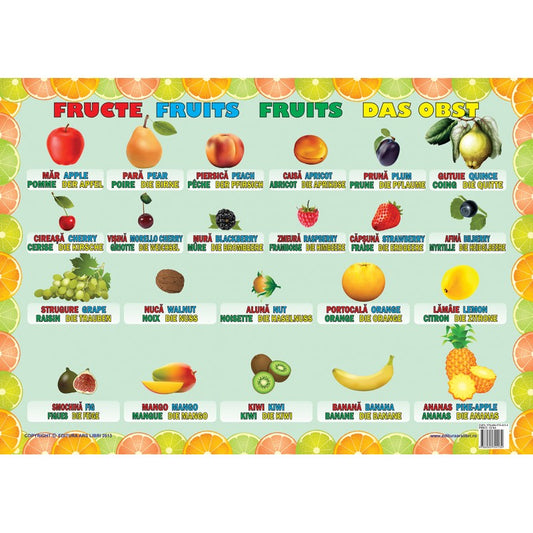 Plansa - Fructe (plansa 50x70cm, de romana, engleza, franceza, germana), de Colectiv Ars Libri